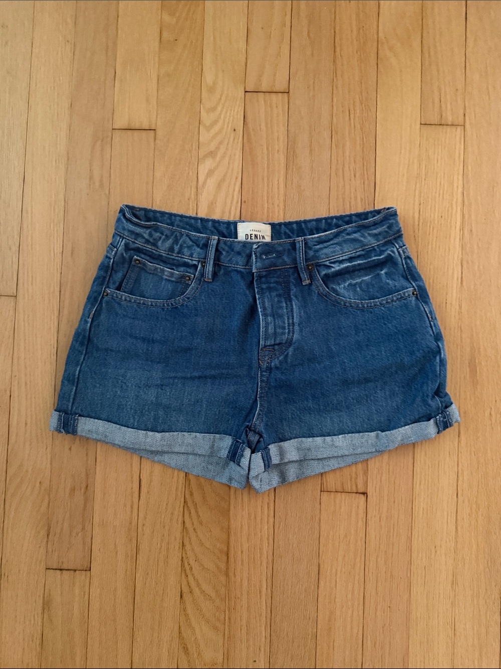 Sezane Medium Blue Rolled-Hem Denim Shorts